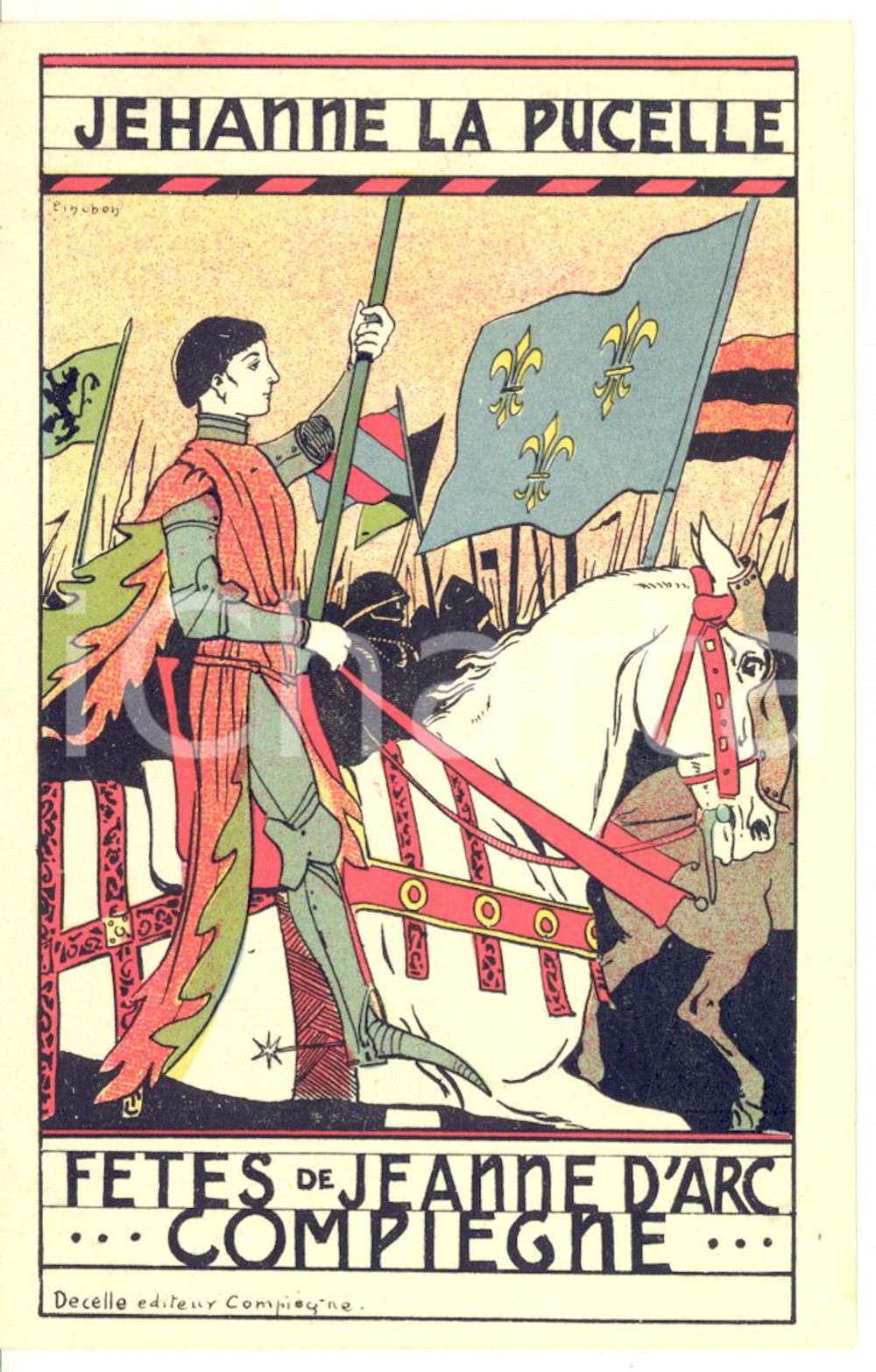 1910 ca COMPIEGNE FÃªtes de Jeanne d'Arc - Jeanne la Pucelle *Postcard PINCHON  Cartolina postale d'epoca, opera dell'illustratore Joseph Pinchon, non viaggiata.CONDIZIONI: GFORMATO: FPEDITORE: Decelle - Compi&egrave;gne    originale e autentica 1