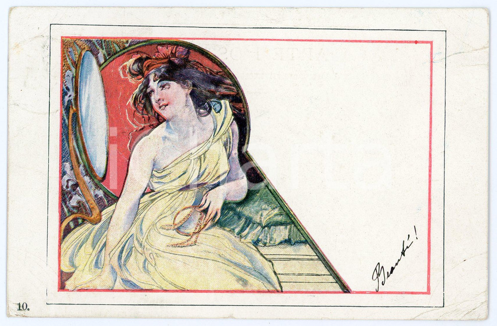 1901 ART NOUVEAU Lady with her mirror  - Old postcard  Cartolina postale d'epoca, viaggiata.CONDIZIONI: POOR (piegature al lato destro e minimo strappo)FORMATO: FP    originale e autentica 1