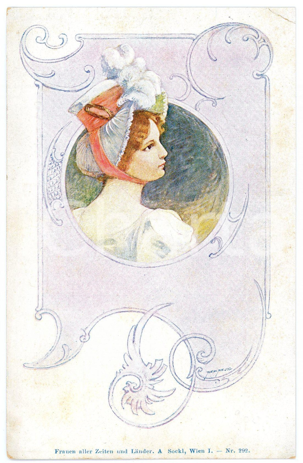 1900 ca ART NOUVEAU WIEN Frauen aller Zeiten und Länder - Postcard SOCKL Cartolina postale d'epoca, illustrata, non viaggiata.CONDIZIONI: F (piegature al lato superiore)FORMATO: FPEDITORE: A. Sockl - Wien    originale e autentica 1