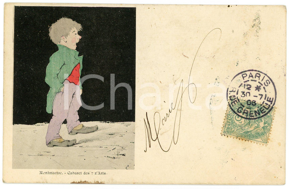 1906 PARIS MONTMARTRE Cabaret des Quat'z'Arts - Postcard  Cartolina postale d'epoca, viaggiata.CONDIZIONI: F (lievi macchie di umidit&agrave;; piegatura angolare)FORMATO: FP    originale e autentica 1