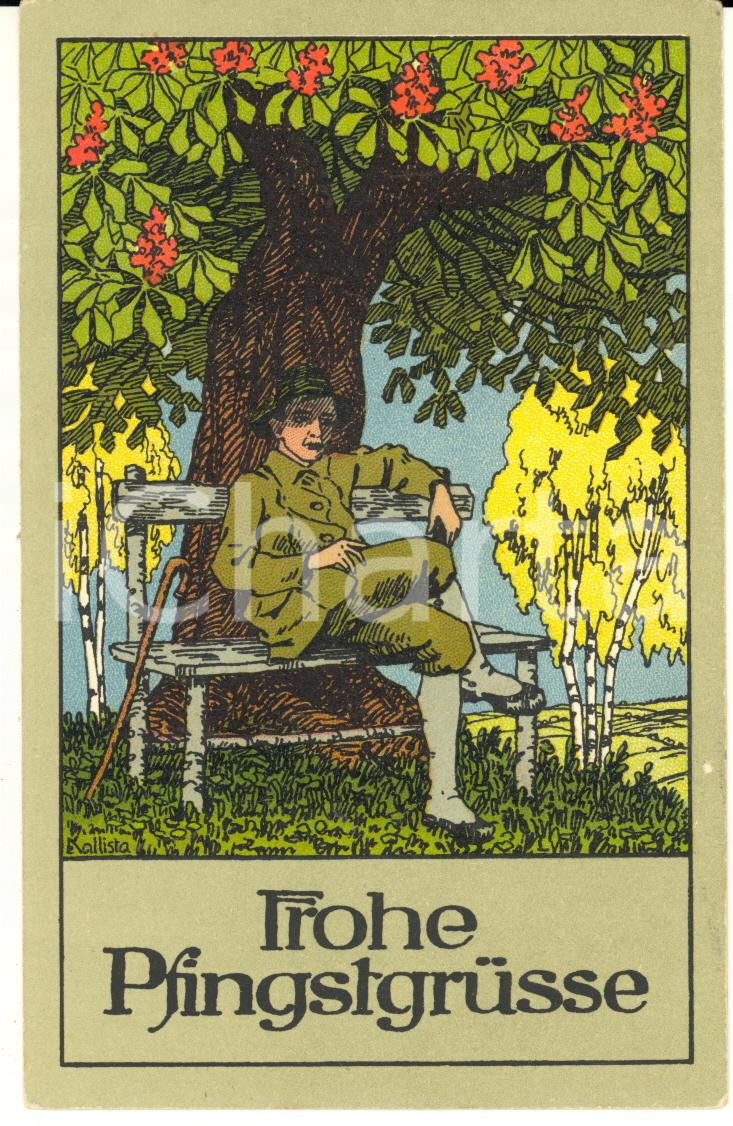 1919 GERMANY Frohe Pfingstgrusse - Happy Pentecost Greeting - Postcard  Cartolina postale d'epoca, illustrata a colori,  scritta ma non viaggiata. GOOD/buono  Formato: 9x14 cm originale e autentica 1
