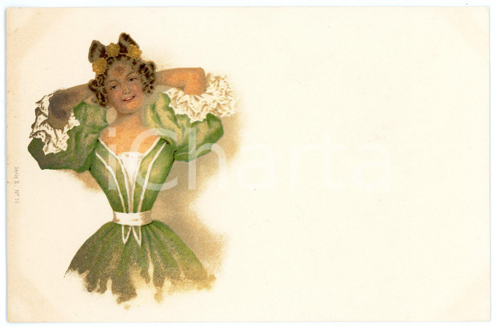 1900 ca VIENNE Lady in a green dress - Postcard A. SOCKL n° 10  Cartolina postale d'epoca, non viaggiata.CONDIZIONI: GFORMATO: FPEDITORE: A. Sockl, Vienne I, Serie II, n&deg; 10    originale e autentica 1