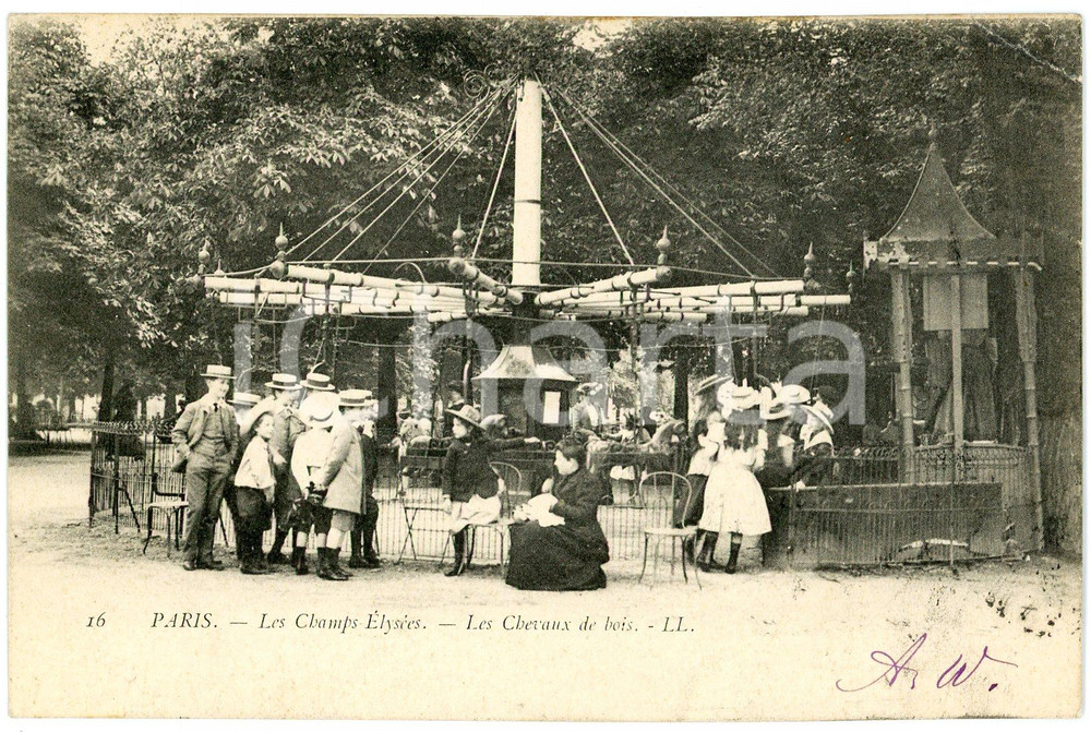 1903 PARIS Camps Élysées - Chevaux de bois - Carte postale FP VG  Cartolina d'epoca, viaggiata. FAIR/discreto Lievi smussature agli angoli Formato: FP originale e autentica 1