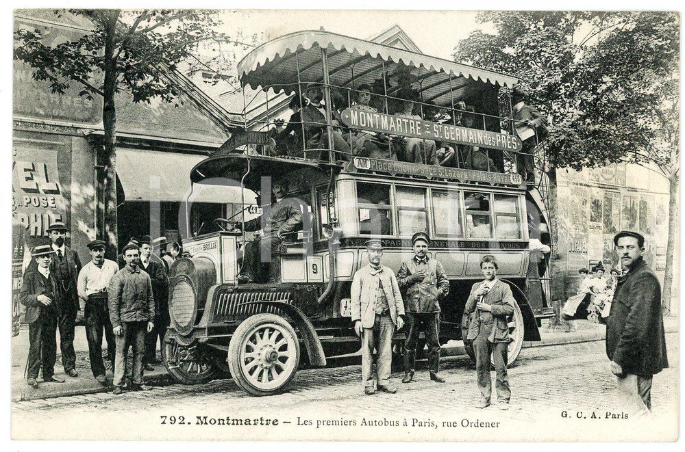 1908 PARIS MONTMARTRE Les premiers autobus, rue Ordener - Carte postale ANIMEE  Cartolina postale d'epoca, viaggiata.CONDIZIONI: GFORMATO: FP    originale e autentica 1