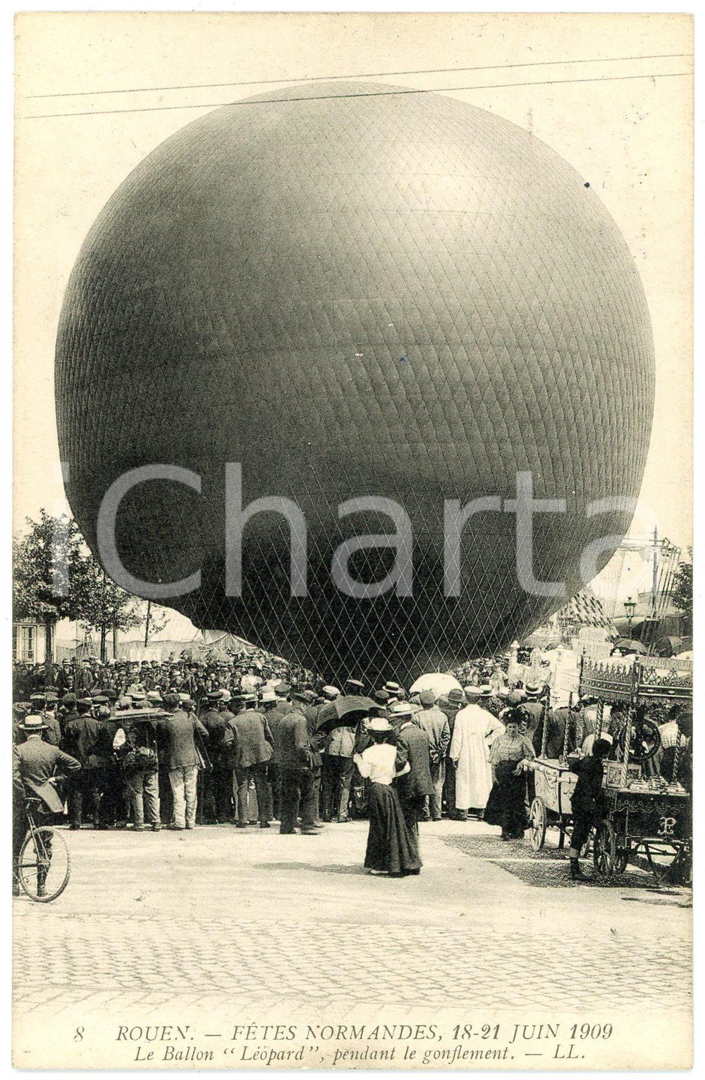 Juin 1909 ROUEN Fêtes normandes - Ballon LEOPARD pendant le gonflement *Postcard  Cartolina postale d'epoca, scritta ma non viaggiata.CONDIZIONI: GFORMATO: FP    originale e autentica 1