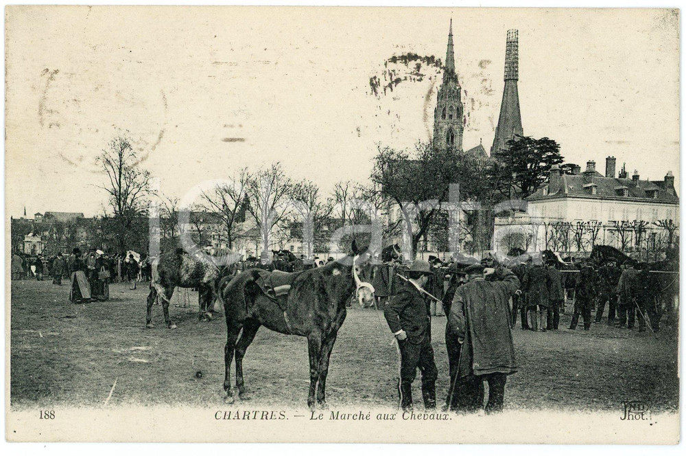 1920 CHARTRES (FRANCE) Le Marché aux Chevaux - Animated vintage postcard  Cartolina postale d'epoca, viaggiata.CONDIZIONI: F (piegatura al lato sinistro)FORMATO: FP    originale e autentica 1
