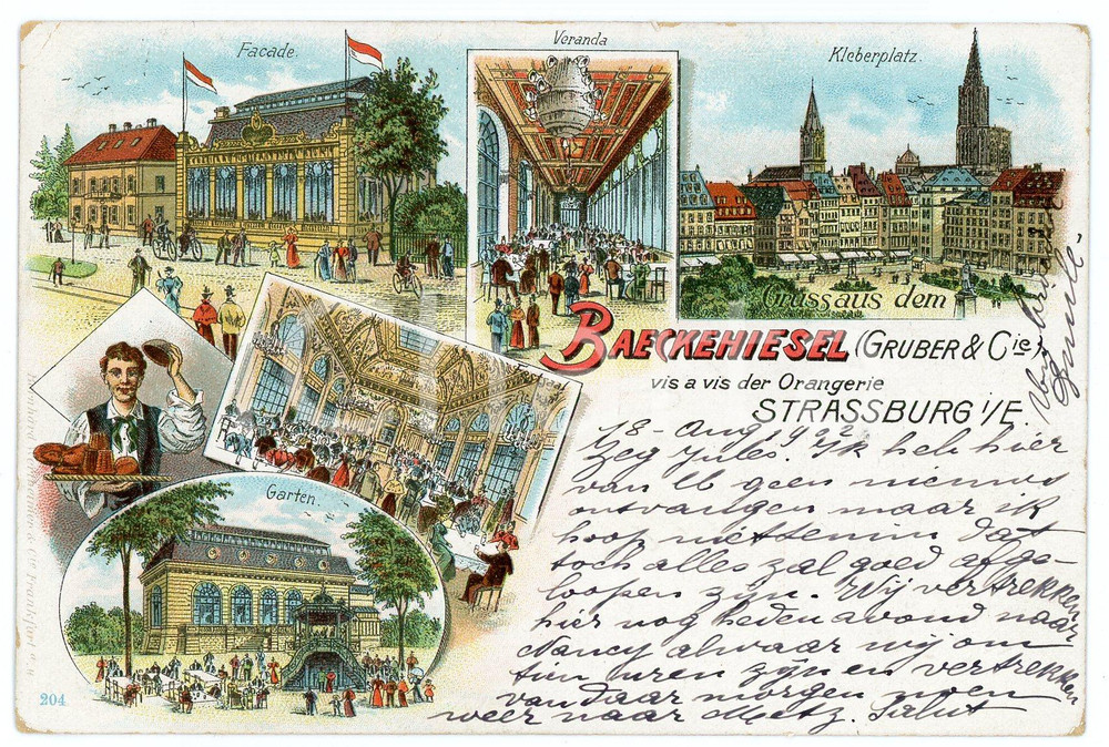 1902 STRASSBURG (F) BAECKEHIESEL views - Parc de l'Orangerie *Animated postcard  Cartolina postale d'epoca, viaggiata.CONDIZIONI: F (piegatura all'angolo superiore sinistro; abrasioni angolari)FORMATO: FP    originale e autentica 1