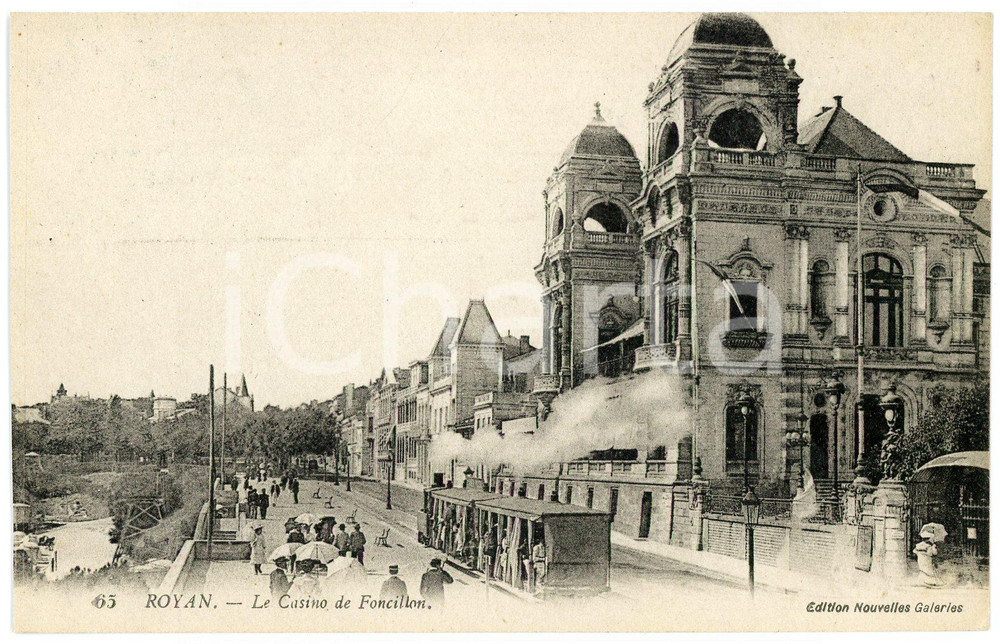 1910 ca ROYAN (FRANCE) Le Casino de Foncillon - Animated vintage postcard train  Cartolina postale d'epoca, non viaggiata.CONDIZIONI: GFORMATO: FP    originale e autentica 1