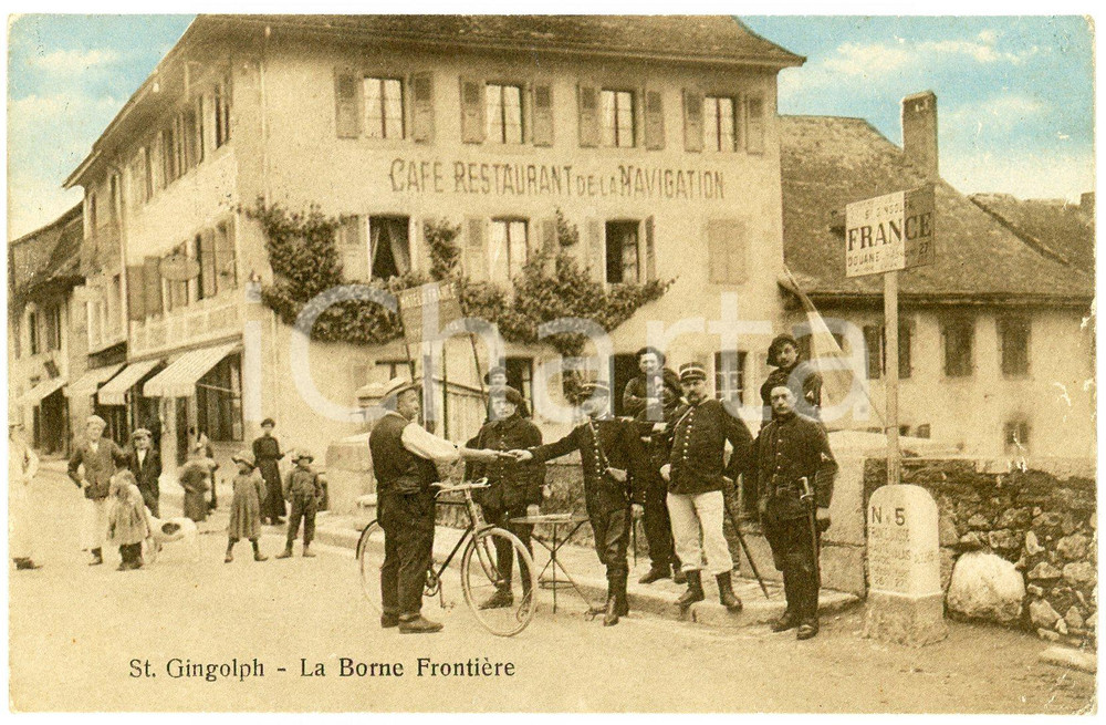 1916 ST. GINGOLPH  La Borne Frontière - Café de la Navigation - Postcard  Cartolina postale d'epoca, viaggiata.CONDIZIONI: GFORMATO: FP    originale e autentica 1