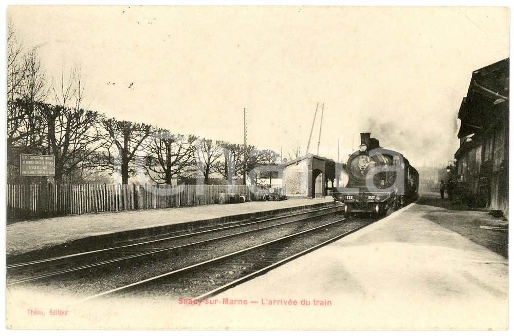 1910 ca SAACY-SUR-MARNE (FRANCE) L'arrivée du train - Animated vintage postcard  Cartolina postale d'epoca, viaggiata (francobollo asportato).CONDIZIONI: P (evidente piegatura all'angolo superiore destro)FORMATO: FP    originale e autentica 1