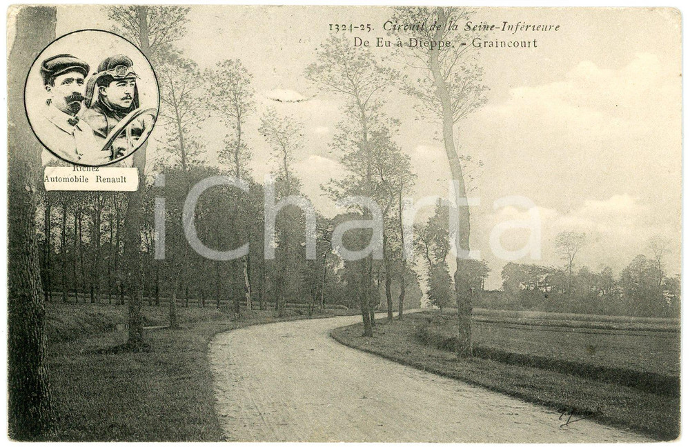 1907 CIRCUIT DE LA SEINE INFÉRIEURE De Eu à Dieppe-Graincourt RENAULT Postcard  Cartolina postale d'epoca, viaggiata.CONDIZIONI: FAIR (sbrecciature ai margini e smussature agli angoli)FORMATO: FP    originale e autentica 1