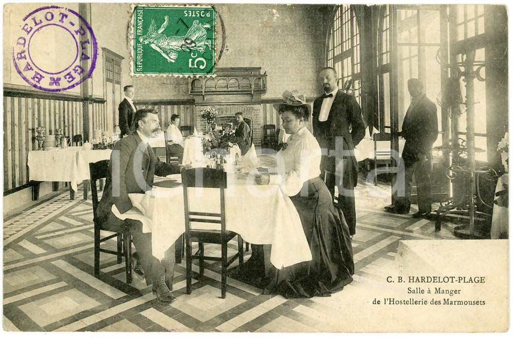 Cartolina originale da collezione 1909 HARDELOTPLAGE Salle Ã  Manger Hostellerie des Marmouses  Carte postale CPA 1