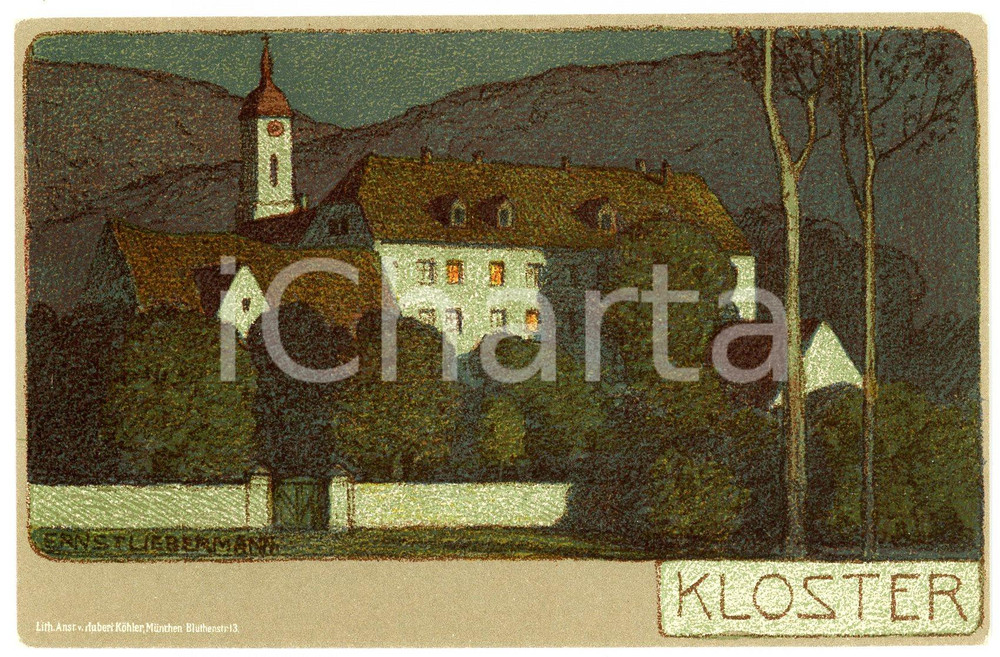1900 ca ART NOUVEAU GERMANY Artist Ernst LIEBERMANN - Kloster - Postcard  Cartolina postale d'epoca, non viaggiata.CONDIZIONI: G FORMATO: FP    originale e autentica 1