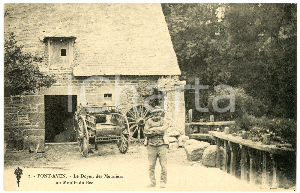 1910 ca PONT-AVEN (FRANCE) Le Doyen des Meuniers au Moulin du Bec - Postcard  Cartolina postale d'epoca, non viaggiata.CONDIZIONI: GFORMATO: FP    originale e autentica 1