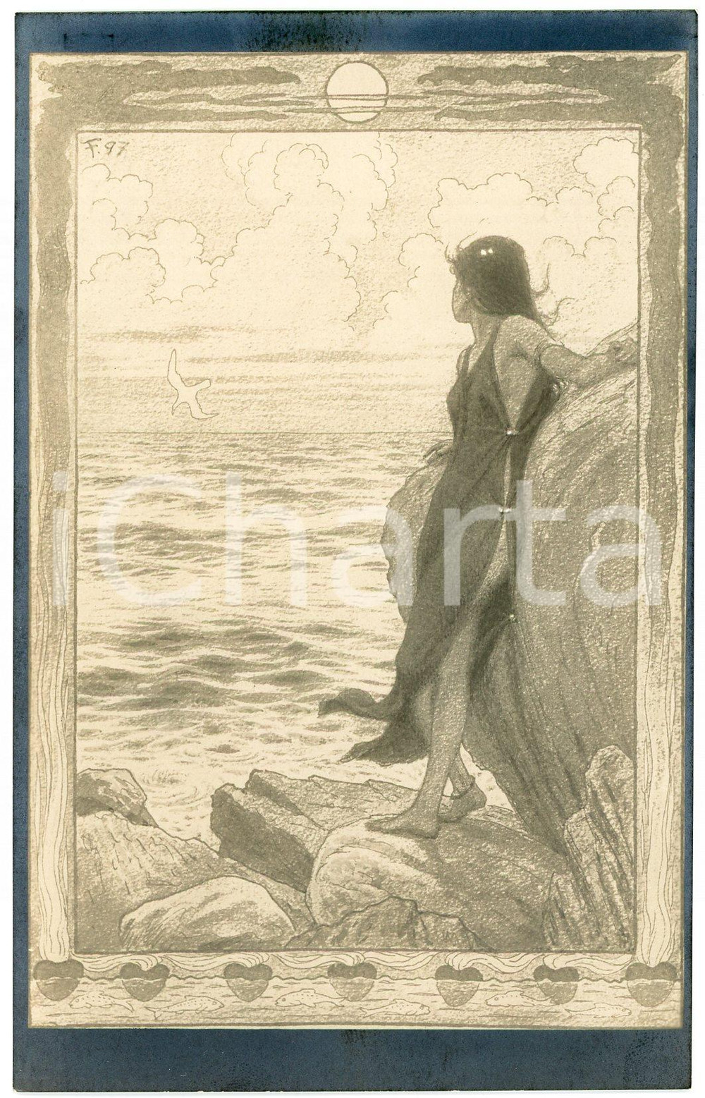 1910 ca Artist FIDUS Hugo HÖPPENER  - "Am Gestade" - Postcard  Cartolina d'epoca, non viaggiata. GOOD/buono  Formato: 9x14 cm originale e autentica 1