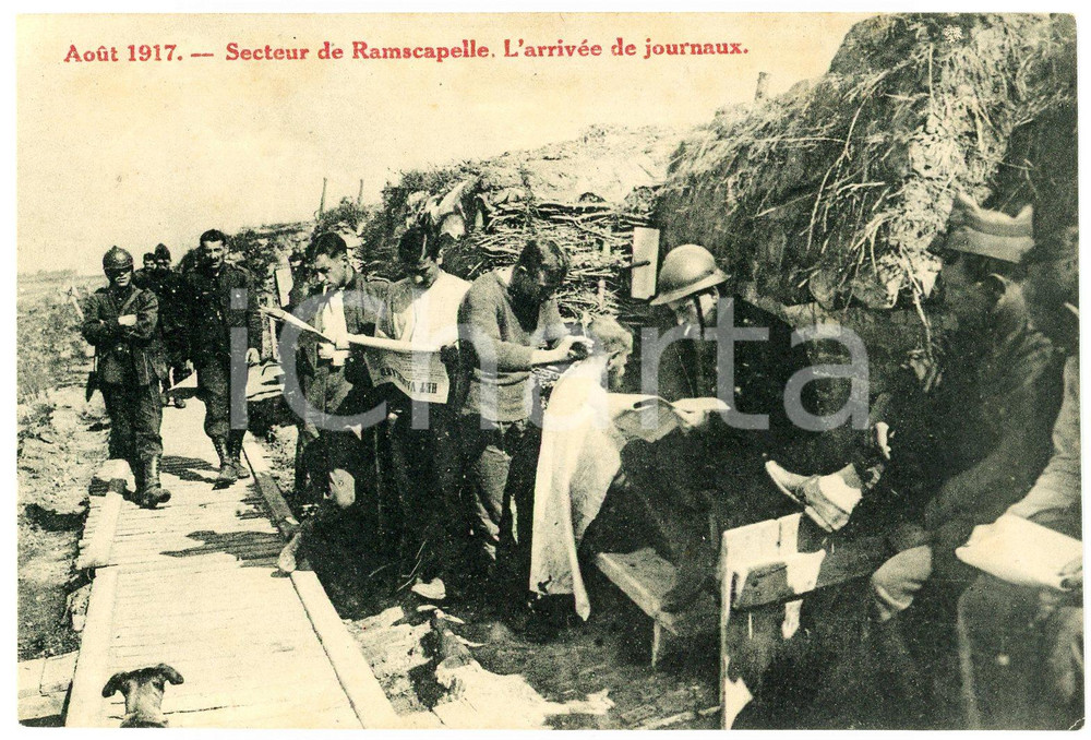 WW1 Août 1917 ARMEE BELGE - RAMSCAPELLE Arrivée de journaux *Postcard n° 4  Cartolina postale d'epoca, non viaggiata. GOOD/buono  Formato: 14x9 cm originale e autentica 1