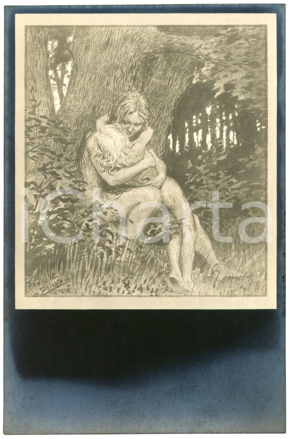 1910 ca Artist FIDUS Hugo HÖPPENER  - "Beichte" - Postcard  Cartolina d'epoca, non viaggiata. GOOD/buono  Formato: 9x14 cm originale e autentica 1