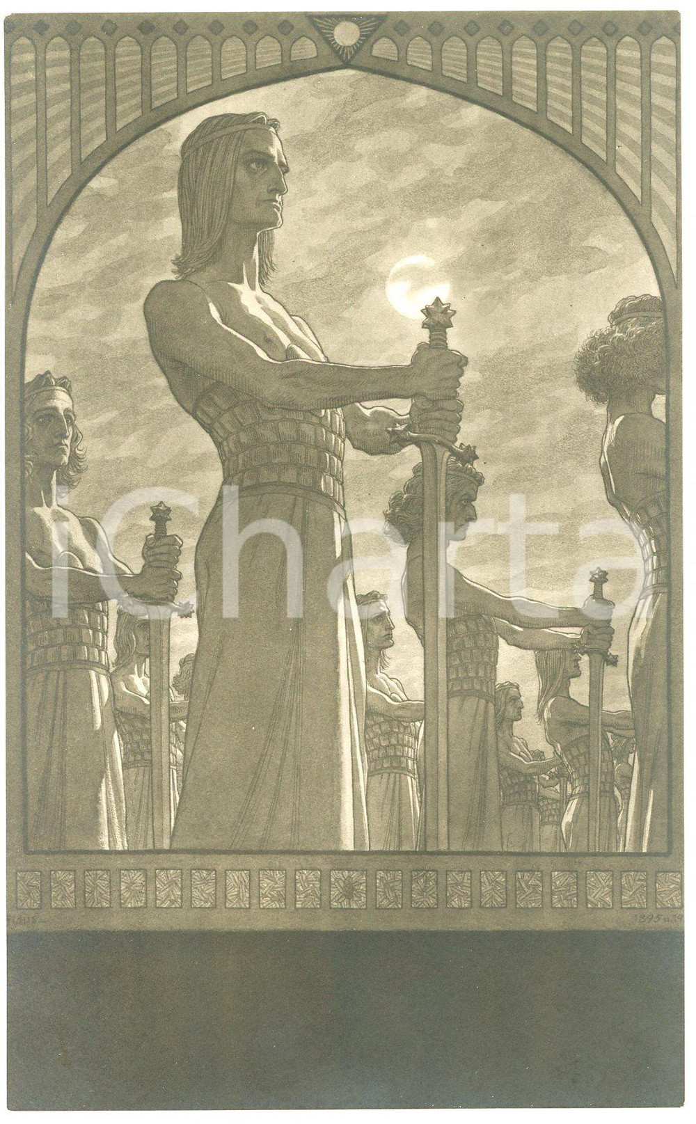 1910 ca Artist FIDUS Hugo HÖPPENER  - "Schwertwache" - Postcard  Cartolina d'epoca, non viaggiata. GOOD/buono  Formato: 9x14 cm originale e autentica 1