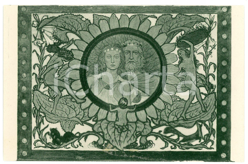 1910 ca Artist FIDUS Hugo HÖPPENER  - "Sonnenblumen- Elfen" - Postcard  Cartolina d'epoca, non viaggiata. FAIR/discreto residui cartacei al recto Formato: 14x9 cm originale e autentica 1
