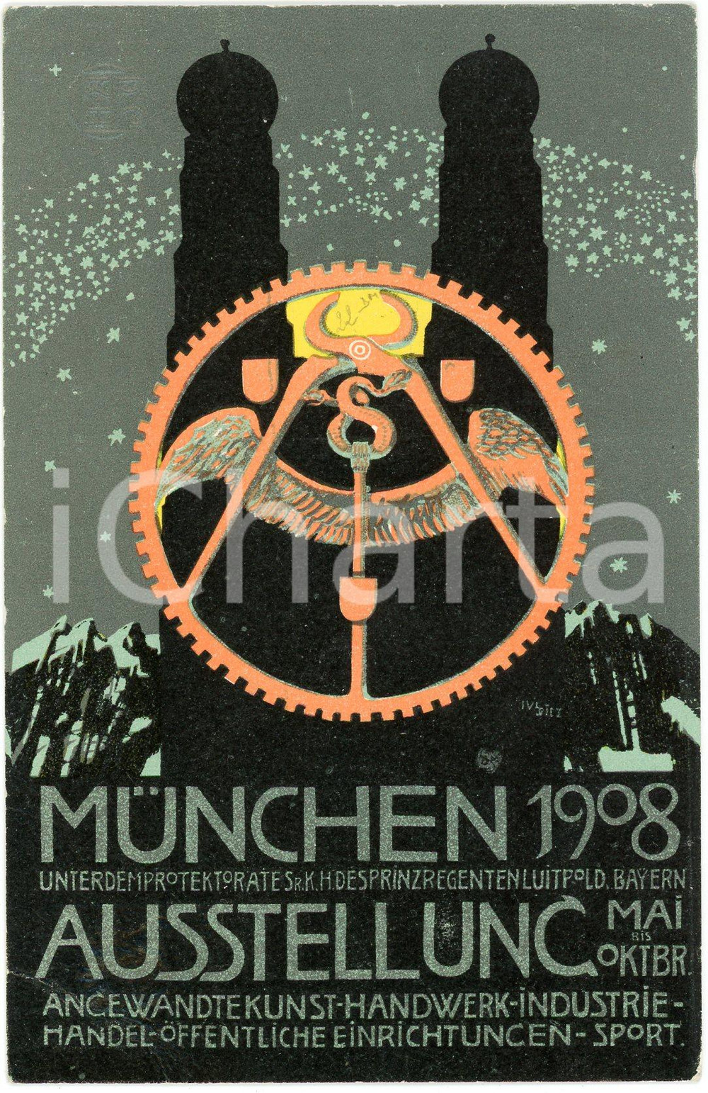 1908 MUNCHEN (GERMANY) Ausstellung - Exhibition arts handicraft *Postcard  Cartolina postale d'epoca, non viaggiata. GOOD/buono  Formato: 9x14 cm originale e autentica 1