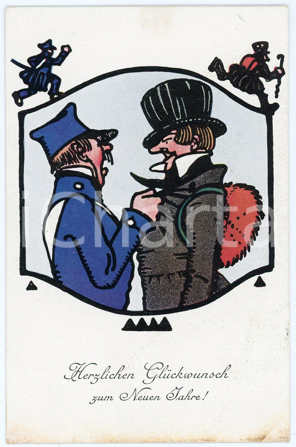 1910 NEUEN JAHRE - NEW YEAR'S EVE Guard and thief ILLUSTRATED Postcard FP NV  Cartolina postale d'epoca, non viaggiata. GOOD/buono  Formato: FP originale e autentica 1