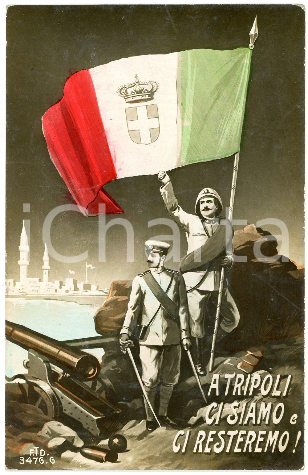 1912 GUERRA ITALO - TURCA A Tripoli ci siamo e ci resteremo Cartolina ILLUSTRATA  Cartolina postale d'epoca, viaggiata.CONDIZIONI: FAIRFORMATO: FP    originale e autentica 1