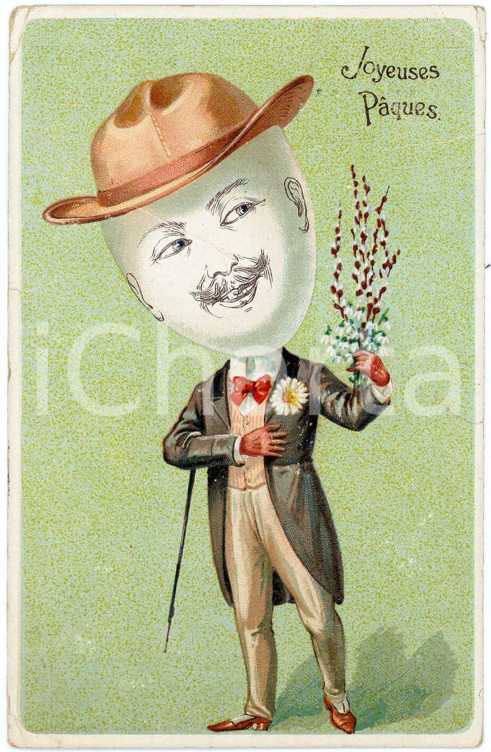 1908 JOYEUSES PAQUES - EASTER GREETINGS Eggman - Postcard DAMAGED FP VG  Cartolina postale d'epoca, viaggiata.CONDIZIONI: VERY POOR (strappo al margine destro, gualciture diffuse)FORMATO: FP    originale e autentica 1