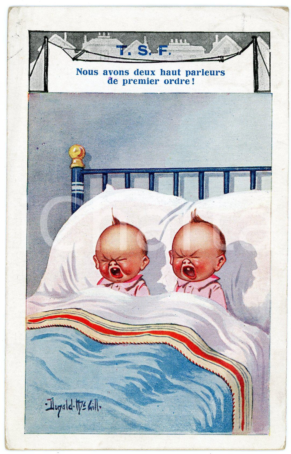 1924 Artist Donald McGILL - TSF Haut parleurs de premier ordre - Postcard FP VG  Cartolina postale d'epoca,  viaggiata.CONDIZIONI: FAIR (piegature agli angoli)FORMATO: FP    originale e autentica 1