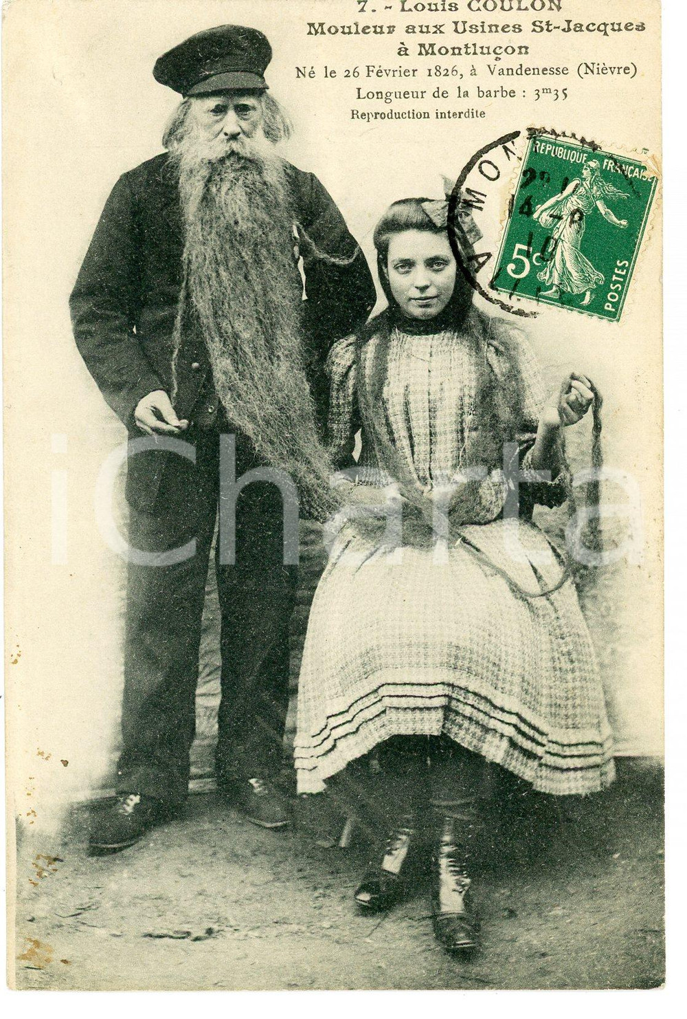 1910 FRANCE  Louis COULON mouleur avec sa barbe de 3,35 m - Postcard  Cartolina postale d'epoca, viaggiata.CONDIZIONI: FAIRFORMATO: FP    originale e autentica 1