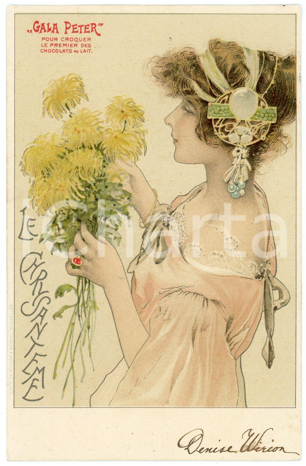 1904 ART NOUVEAU Chocolat GALA PETER - Le Chrysanthème - Carte Postale  Cartolina postale d'epoca, viaggiata.CONDIZIONI: GFORMATO: FP    originale e autentica 1