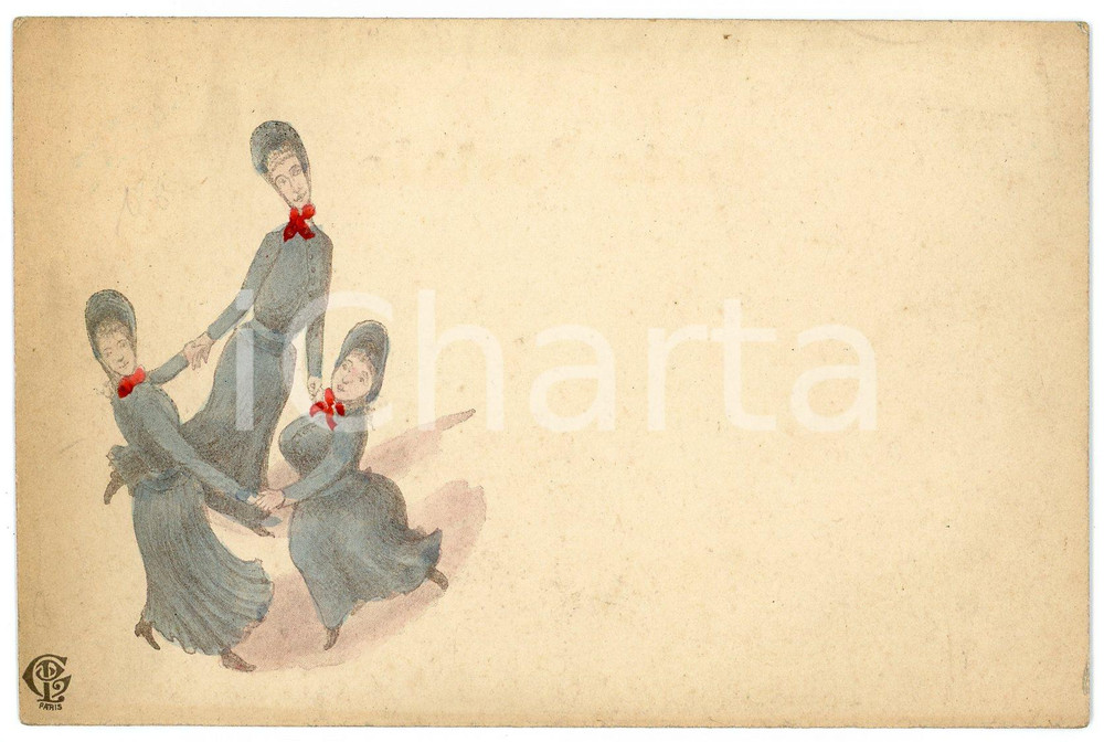 1900 ca HUMOUR Three women doing round dance ILLUSTRATED Postcard FP NV  Cartolina postale d'epoca, non viaggiata.CONDIZIONI: FAIRFORMATO: FP    originale e autentica 1