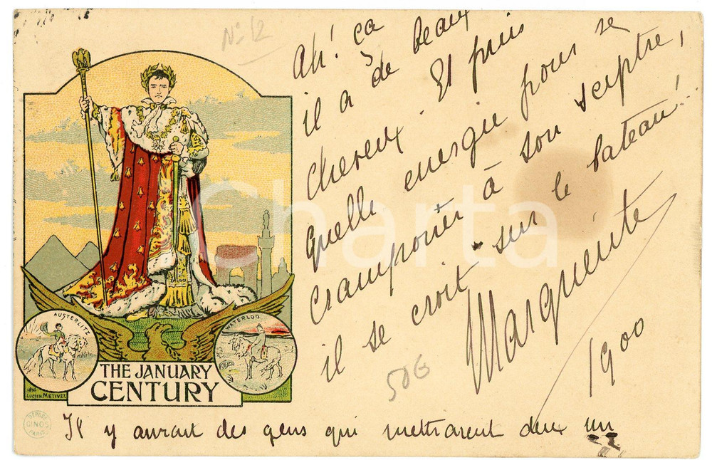 1900 Artiste Lucien METIVET - Napoléon The January century - Carte postale  Cartolina postale d'epoca, viaggiata.EDITORE: Cinos - Paris FAIR/discreto aloni centrali Formato: 14x9 cm originale e autentica 1
