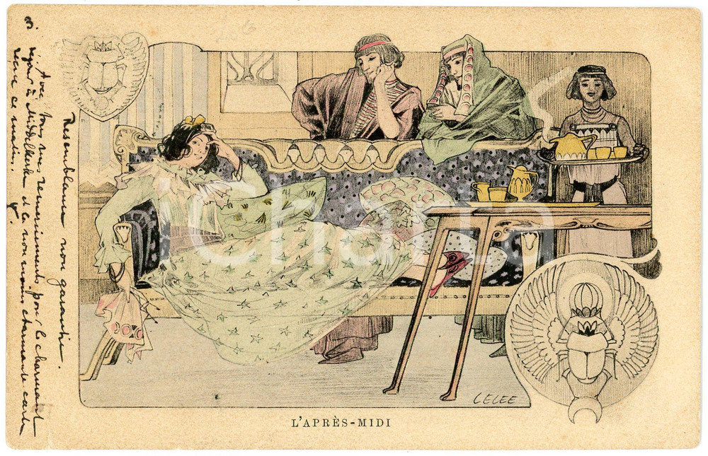 1901 ART NOUVEAU Artist Léopold LELEE - L'après-midi - Carte postale vintage  Cartolina postale d'epoca, viaggiata.CONDIZIONI: G FORMATO: FP GOOD/buono  Formato: 14x9 cm originale e autentica 1