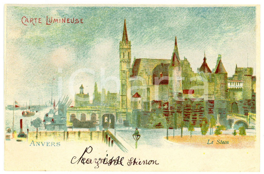 1907 ANVERS (BELGIQUE) Le Steen - Carte postale lumineuse FP VG  Cartolina postale d'epoca, viaggiata.CONDIZIONI: FAIRFORMATO: FP    originale e autentica 1