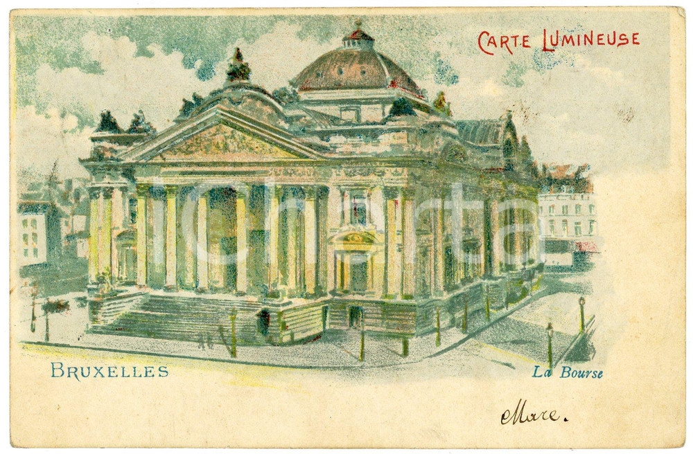 1901 BRUXELLES La Bourse - Carte postale lumineuse FP VG  Cartolina postale d'epoca, viaggiata.CONDIZIONI: FAIRFORMATO: FP    originale e autentica 1