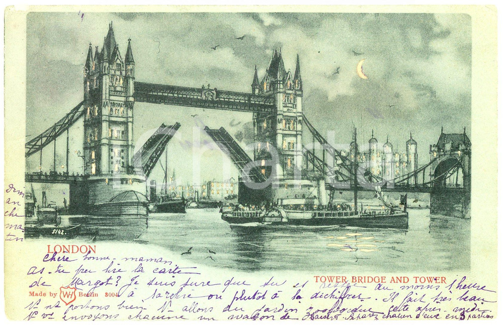 1901 LONDON Tower Bridge - Carte postale lumineuse FP VG  Cartolina postale d'epoca, viaggiata.CONDIZIONI: FAIRFORMATO: FP    originale e autentica 1