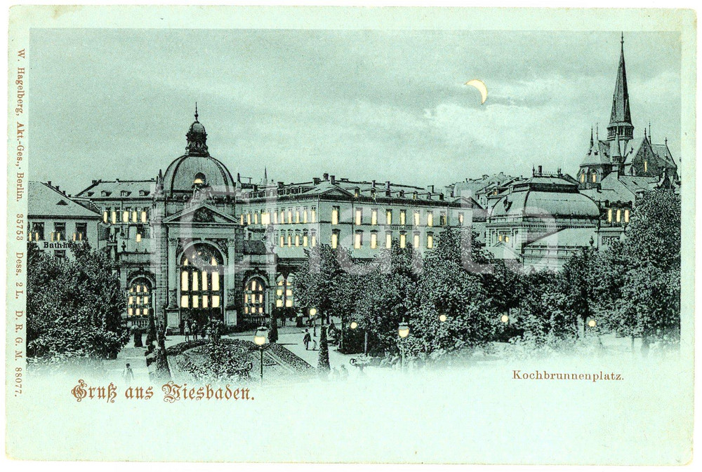 1900 ca WIESBADEN Kochbrunnenplatz - Carte postale lumineuse FP NV  Cartolina postale d'epoca, non viaggiata.CONDIZIONI: FAIRFORMATO: FP    originale e autentica 1