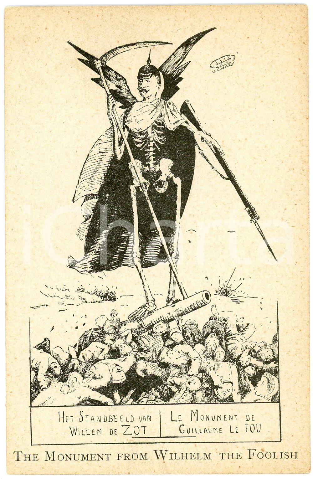1915 ca WW1 BELGIUM WAR PROPAGANDA - Monument from Wilhelm the Foolish *Postcard  Cartolina postale d'epoca, priva di stampa al verso, non viaggiata.CONDIZIONI: GFORMATO: FP    originale e autentica 1