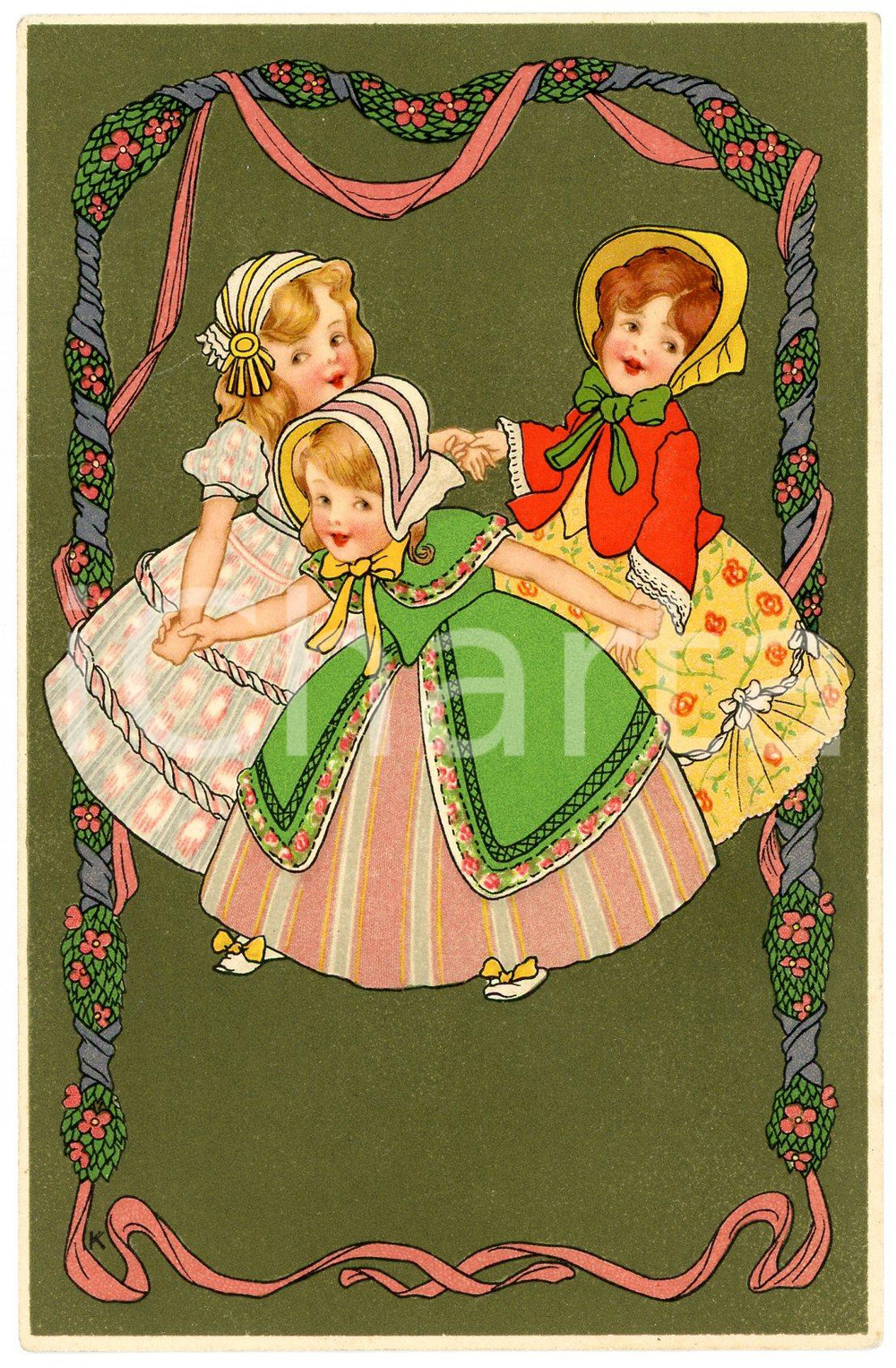 1915 ca ENFANTS Petites filles jouent au danse ronde - Carte postale ILLUSTRÉE  Cartolina postale d'epoca, non viaggiata.CONDIZIONI: FAIR FORMATO: FP    originale e autentica 1