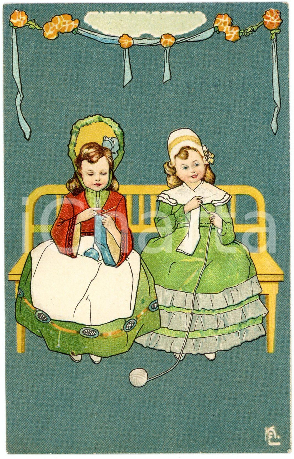 1914 ENFANTS Petites filles brodent - Carte postale ILLUSTRÉE FP VG  Cartolina postale d'epoca, viaggiata.CONDIZIONI: FAIR FORMATO: FP    originale e autentica 1
