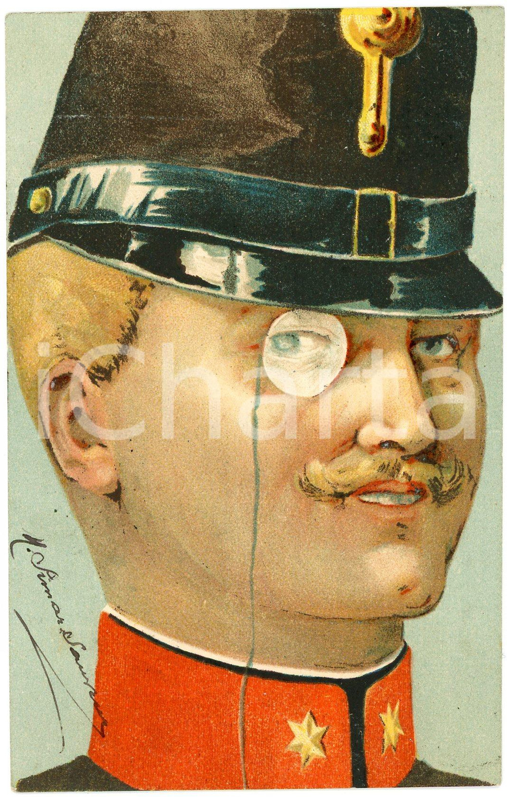 1902 HUMOUR Militaire avec monocle - Carte postale FP VG  Cartolina postale d'epoca, viaggiata.CONDIZIONI: FAIR FORMATO: FP    originale e autentica 1