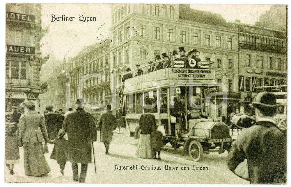 1908 BERLIN Automobil-omnibus - Berliner typen - Postcard FP VG  Cartolina postale d'epoca, viaggiata. FAIR/discreto Lievi smussature agli angoli Formato: FP originale e autentica 1