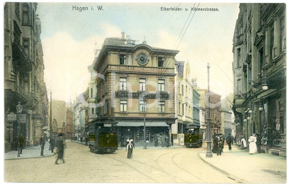 1910 ca HAGEN - DEUTSCHLAND Elbefelder u. Kornerstrasse - Postcard FP  Cartolina d'epoca, non viaggiata. FAIR/discreto Smussature agli angoli Formato: FP originale e autentica 1