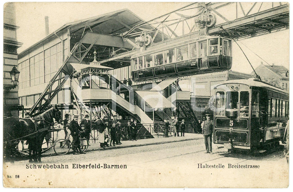 1900 ca SCHWEBEBAHN ELBERFELD - BARMEN Haltestelle Breitestrasse - Postcard FP  Cartolina d'epoca, non viaggiata. FAIR/discreto Smussature agli angoli Formato: FP originale e autentica 1
