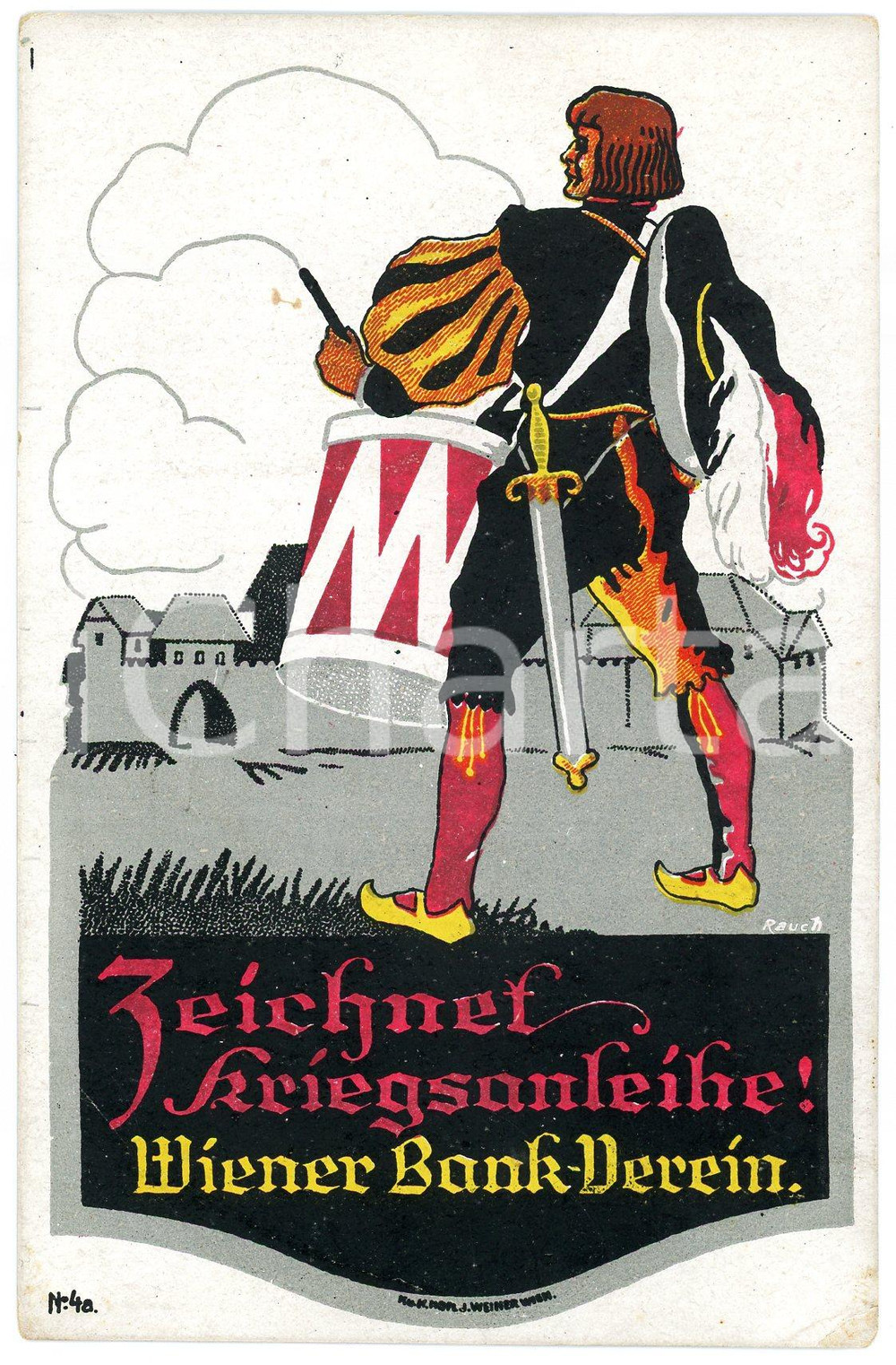 1915 ca WW1 - WIENER BANK-VEREIN Zeichnet kriegsanleihe ILLUSTRATED Postcard FP  Cartolina d'epoca, non viaggiata. FAIR/discreto Lievi smussature e piegature agli angoli  originale e autentica 1