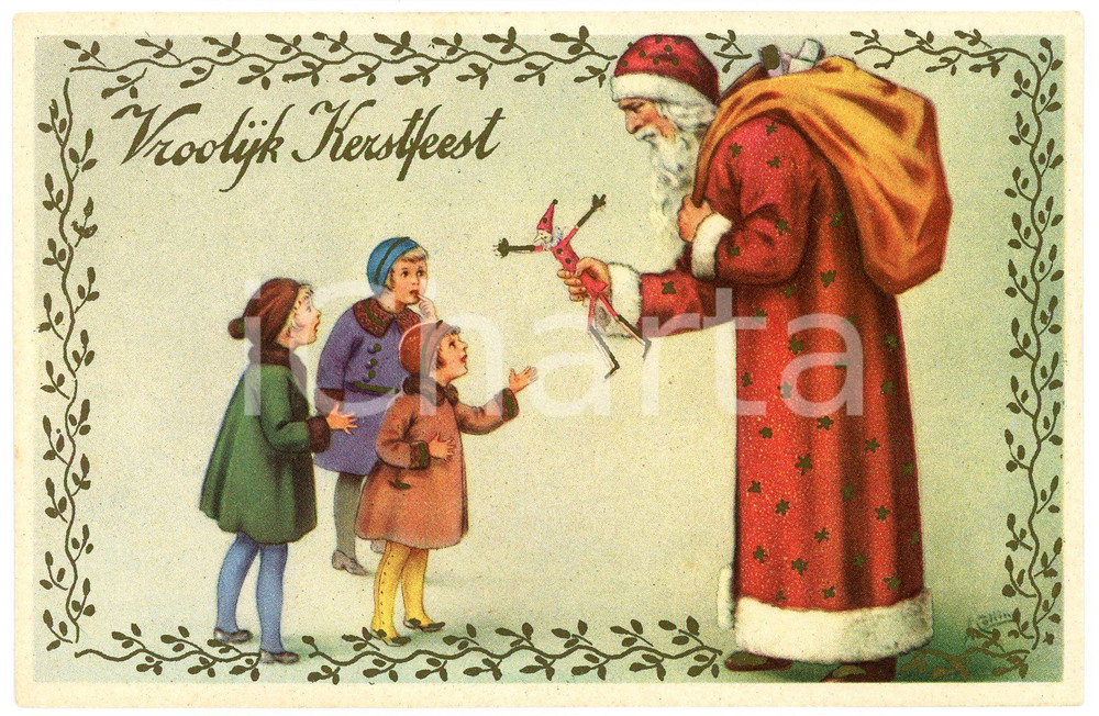 1910 ca CHRISTMAS - Vroolijk Kerstfeest - Santa Claus giving toys - Postcard  Cartolina postale d'epoca, non viaggiata.CONDIZIONI: GFORMATO: FP    originale e autentica 1