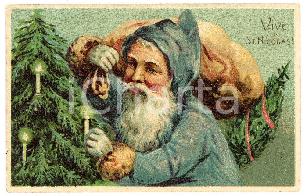 1919 CHRISTMAS Santa Claus lighting a Christmas tree candle - Embossed postcard  Cartolina postale d'epoca, viaggiata, in rilievo.CONDIZIONI: GFORMATO: FP    originale e autentica 1