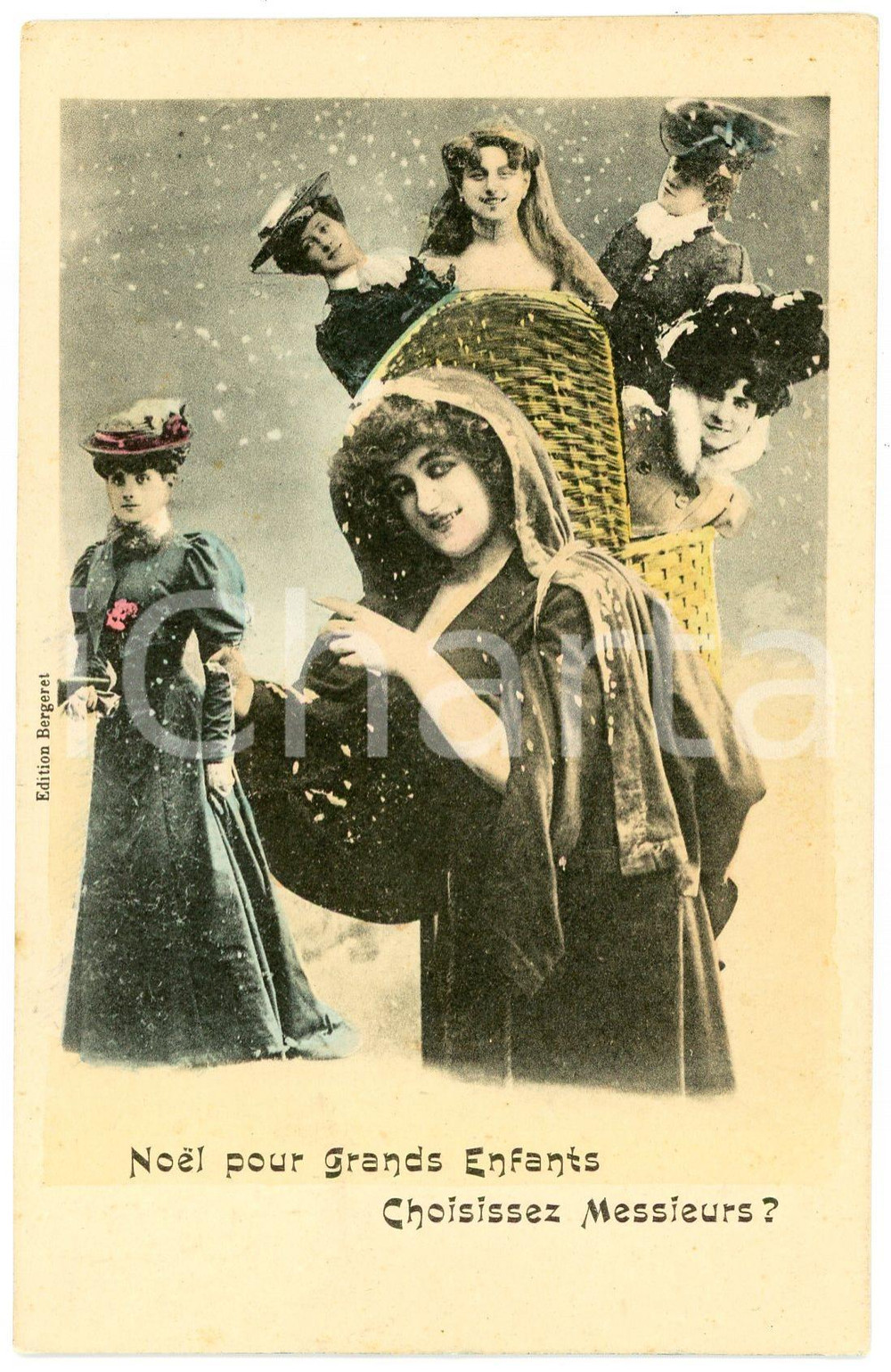 1910 ca. CHRISTMAS - Ladies - Noël pour Grands Enfants Choisissez Messieurs?  Cartolina postale d'epoca, non viaggiata.Editore: Edition BergeretCONDIZIONI: F (piegatura al lato sinistro)FORMATO: FP    originale e autentica 1