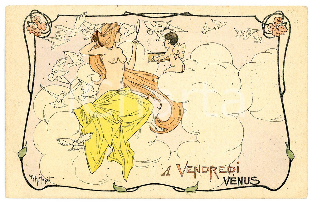 1908 ART NOUVEAU Artiste Henry MORIN A Vendredi - Venus - Carte postale FP VG  Cartolina postale d'epoca, viaggiata.CONDIZIONI: FAIRFORMATO: FP    originale e autentica 1