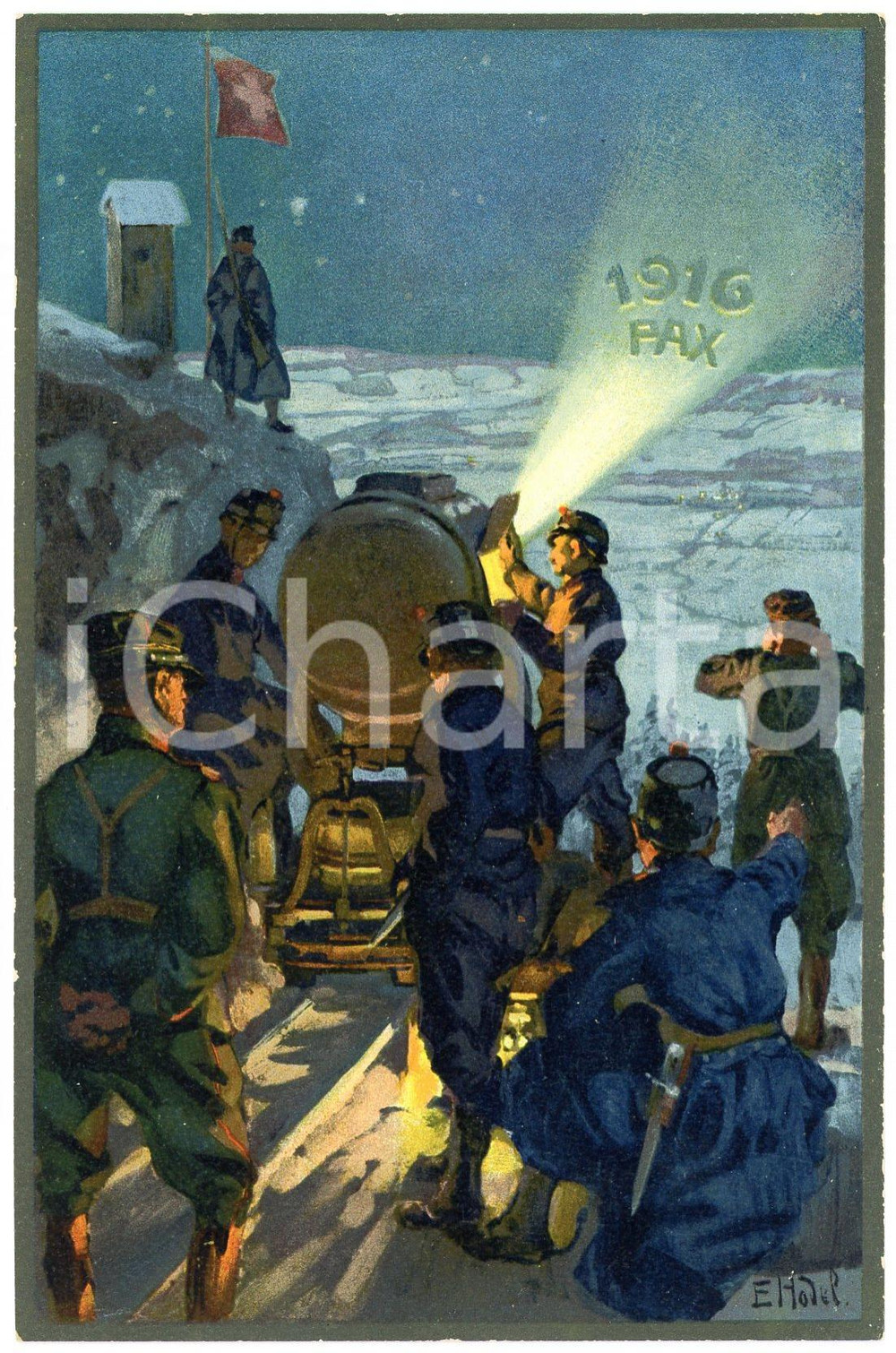 1916 WW1 Artist E. HODEL Hiver 1915/16 - Carte postale GLOBETROTTER 2 Série (1)  Cartolina postale d'epoca, non viaggiata.CONDIZIONI: GOODFORMATO: FP    originale e autentica 1